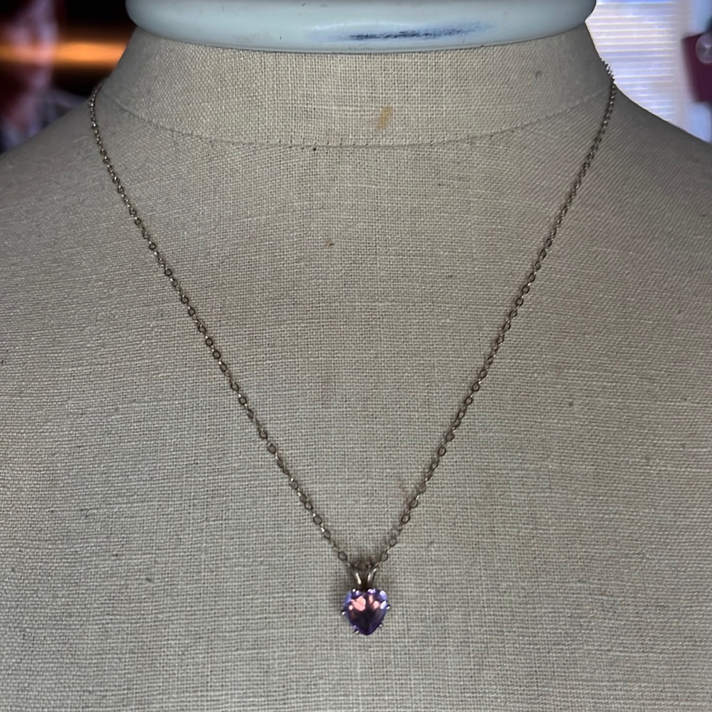 Sterling Silver Purple Heart Shape Stone Necklace